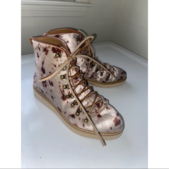 FREE PEOPLE Cowhide Booties w/ Leather Laces - Picture 1 of 8